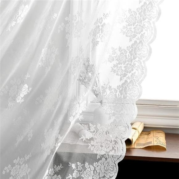 Lace Curtains 84 Inches Long - Floral Embroidery Country Lace Sheer Curtains - Picture 7 of 7